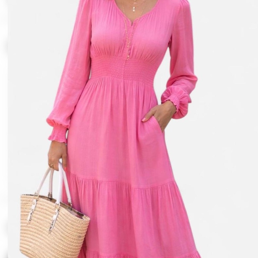 SHEIN Vibrant Pink Long Sleeve Dress